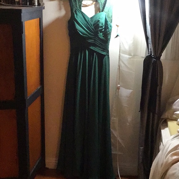 Emerald Green Lace up Princess Gown - Picture 2 of 5